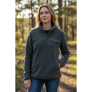 32 Degrees Ladies  Snap Fleece Pullover With Pockets Woodland Green Size 3x